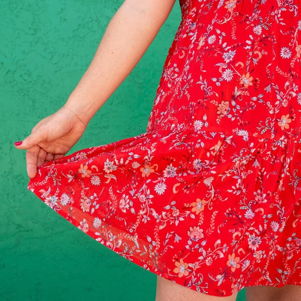 NWT - Dear John Sleeveless Cotton Eliza Dress in Trailing Vines Red Floral - Picture 2 of 4